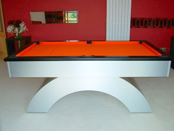 contemporary pool table with orange pool table cloth